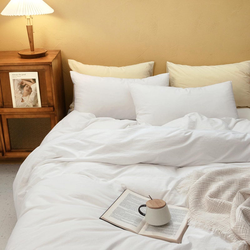 FOSSA White Duvet Cover Set, 100% Washed Cotton Linen Feel Super Soft Breathable Cozy 3 Pieces Bedding Sets Solid Off White Queen - Image 3